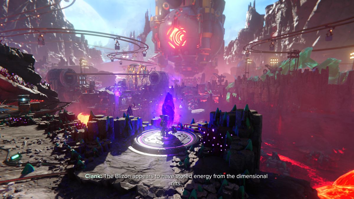 Ratchet & Clank: Rift Apart (PlayStation 5) screenshot: Striking purple crystal changes realities