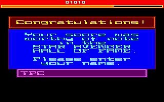 Star Avenger (Amstrad CPC) screenshot: Yay. A high score!