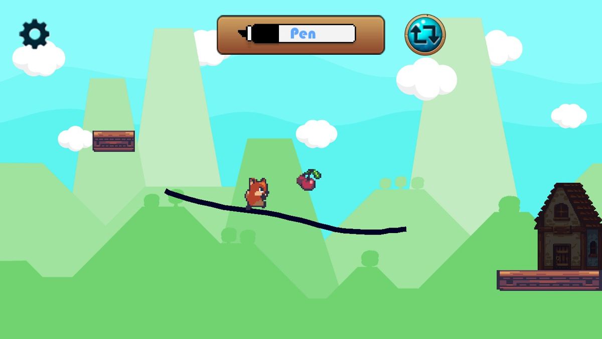 The Fox's Drawing World (Windows) screenshot: Draw a bridge to reach the cherry and the exit