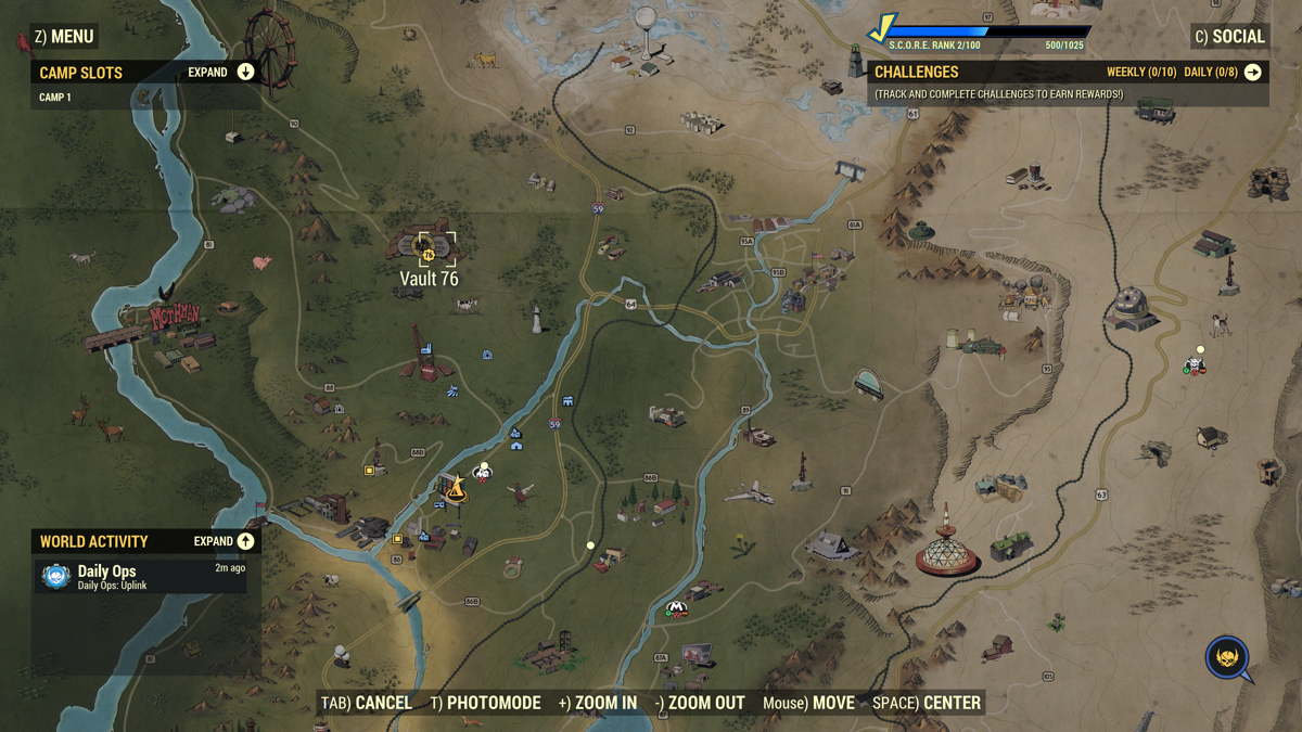 Fallout 76 (Windows Apps) screenshot: Taking a look at the world map.