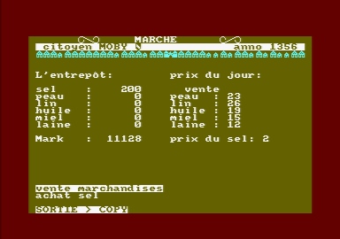 Hanse (Amstrad CPC) screenshot: Market screen.