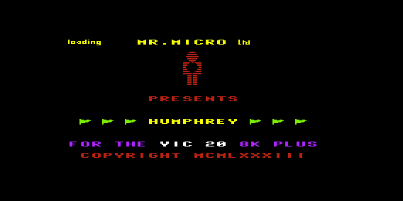 Humphrey (VIC-20) screenshot: Title Screen