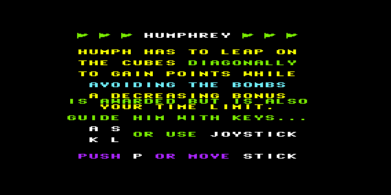 Humphrey (VIC-20) screenshot: Instructions