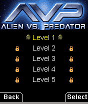 AVP: Alien vs. Predator (J2ME) screenshot: Level selection