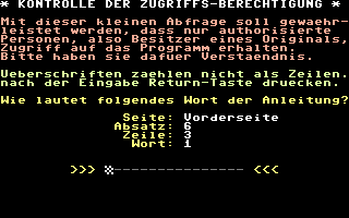 Schwert und Magie I: Folge 1+2 (Commodore 64) screenshot: The Copy Protection.