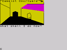 The Knights Quest (ZX Spectrum) screenshot: Camelot courtyard.