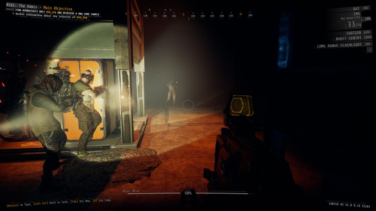 GTFO (Windows) screenshot: A monster is caught in the flashlight.