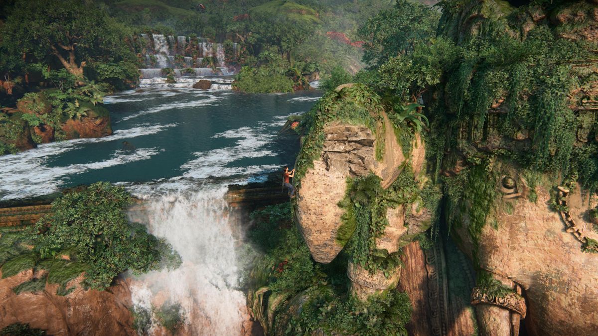 Uncharted: Digital Bundle (PlayStation 5) screenshot: The Lost Legacy: Climbing the giant statues