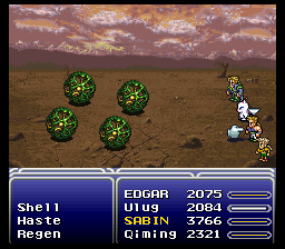 Final Fantasy III (SNES) screenshot: Battle aginst strange green things
