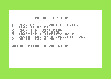 Pro Golf (Commodore 64) screenshot: Main Menu