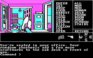 Borrowed Time (PC Booter) screenshot: The start of the game (CGA)