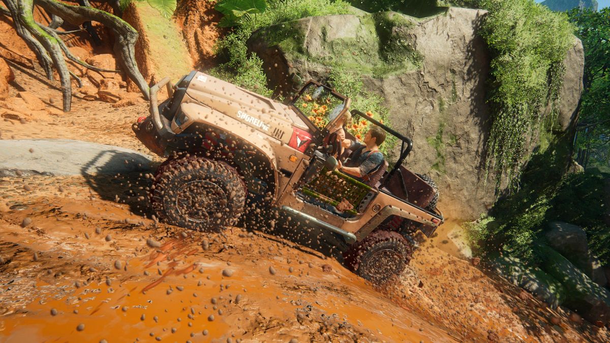 Uncharted: Digital Bundle (PlayStation 5) screenshot: Uncharted 4: Need to stick to stones as mud alone will make the car slide down