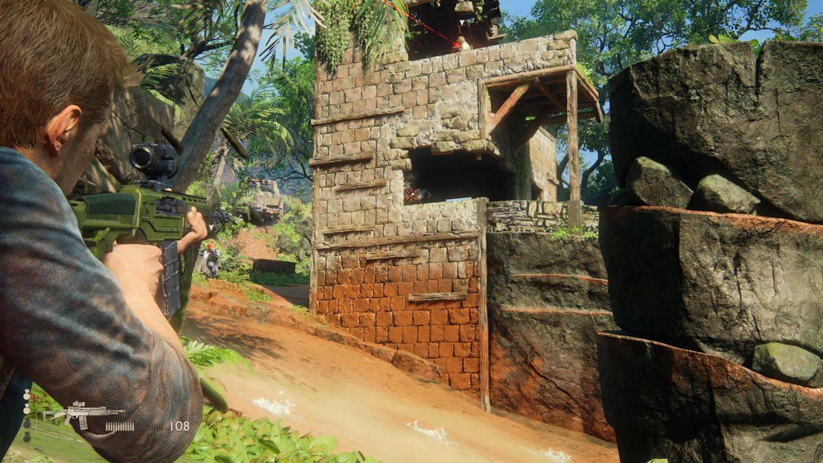 Uncharted: Digital Bundle (PlayStation 5) screenshot: Uncharted 4: Need to get a ride, and they won't lend me their 4WD without a fight