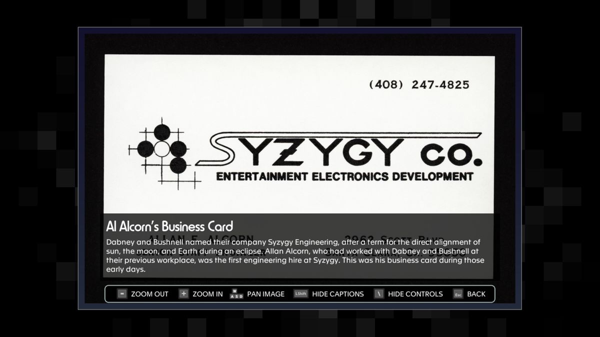 Atari 50: The Anniversary Celebration (Windows) screenshot: Zooming in on an image: a business card.