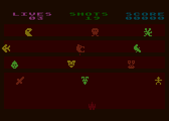 Gallery of Death (Atari 8-bit) screenshot: The gallery of death.