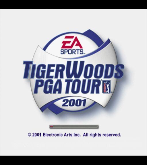 Tiger Woods PGA Tour 2001 (PlayStation 2) screenshot: The title screen follows he animated sequence<br>The game does not pause here with the usual 'Press Start Button' message but goes straight to the main menu once loading has finished