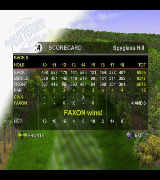 Tiger Woods PGA Tour 2001 (PlayStation 2) screenshot: The end of one of the Play Now scenarios<br>It did not go well