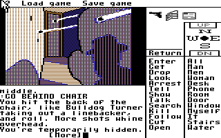Borrowed Time (Commodore 64) screenshot: Hiding behind a chair