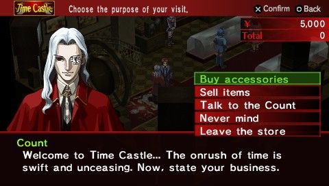 Shin Megami Tensei: Persona 2 - Innocent Sin (PSP) screenshot: Thanks Count. No, I just like having garlic around my neck. You don't look suspicious at all.