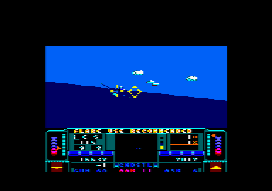 Snow Strike (Amstrad CPC) screenshot: Getting target lock on the enemy.