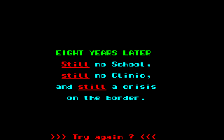 Hold Fast (Amstrad CPC) screenshot: After accepting the government's promise of a fix.