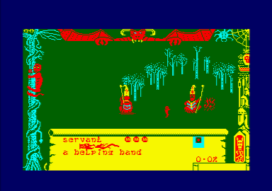 Dragontorc (Amstrad CPC) screenshot: Casting the servant spell summons a small creature to do your bidding.