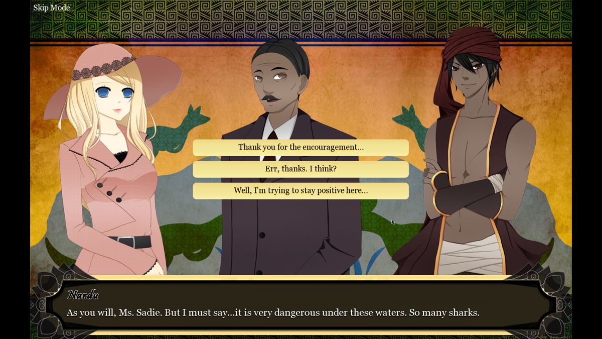 1931: Scheherazade at the Library of Pergamum (Windows) screenshot: During capers and special events Sadie is often presented with a dialogue tree. Her choices often impact gameplay.