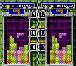 Tetris & Dr. Mario (SNES) screenshot: Mixed Match game 1: clearing a predetermined number of lines in Tetris B-TYPE.
