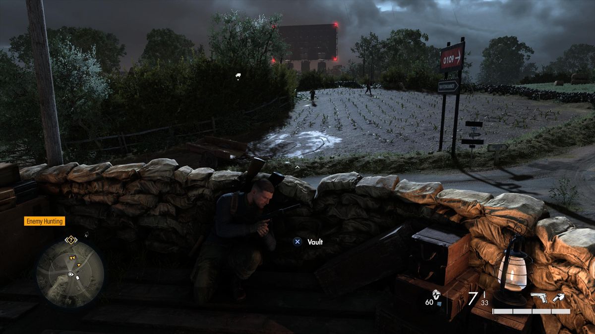 Sniper Elite 5: France (PlayStation 5) screenshot: If your shots are heard, enemy will be actively hunting you