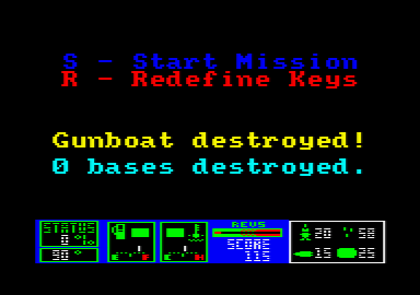 Gunboat (Amstrad CPC) screenshot: Gunboat destroyed!