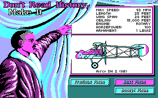 Knights of the Sky (DOS) screenshot: Plane Select (CGA)