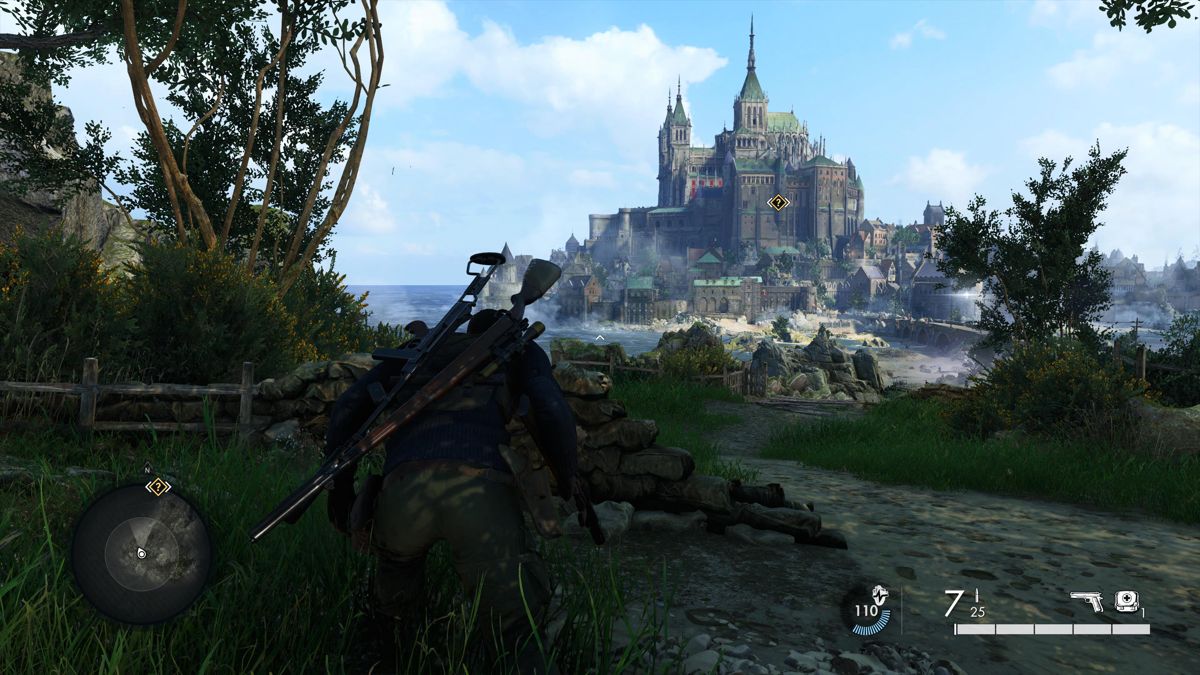 Sniper Elite 5: France (PlayStation 5) screenshot: This castle is heavily guarded, but also has many paths that lead to it