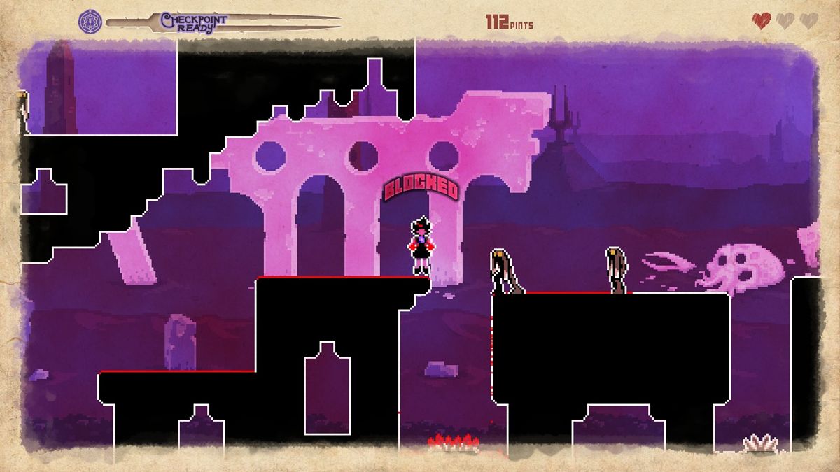 They Bleed Pixels (Windows) screenshot: you can't make checkpoint here, enemies are too close
