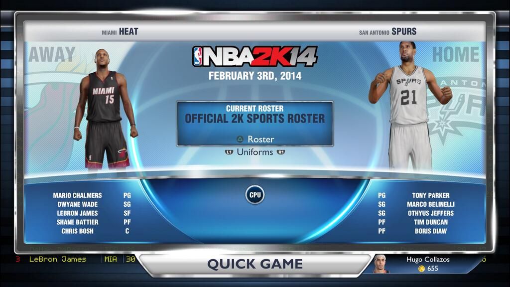 NBA 2K14 (PlayStation 4) screenshot: Choosing teams in Quick game mode.