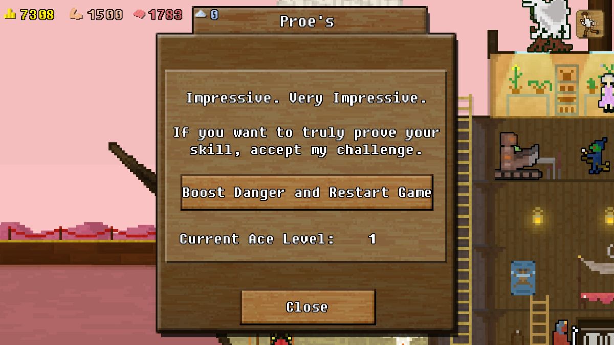 You Must Build a Boat (Windows) screenshot: Proe's purpose is finally revealed: it's how you start a New Game+