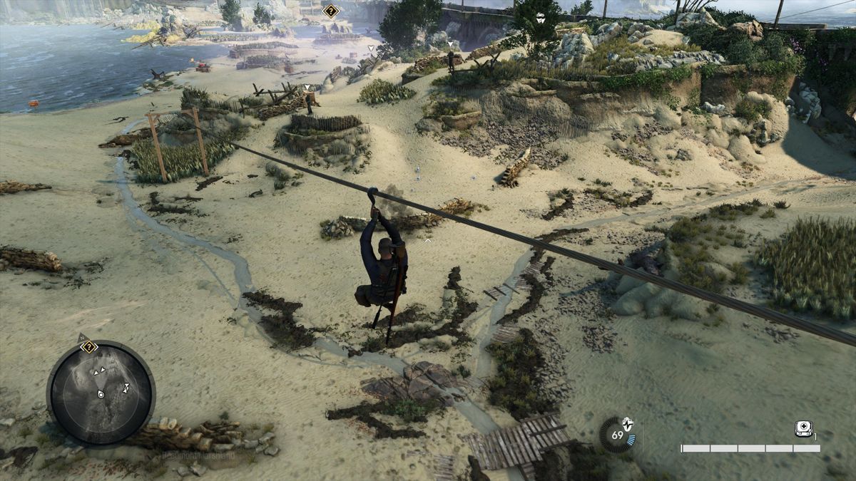 Sniper Elite 5: France (PlayStation 5) screenshot: Zip-lining
