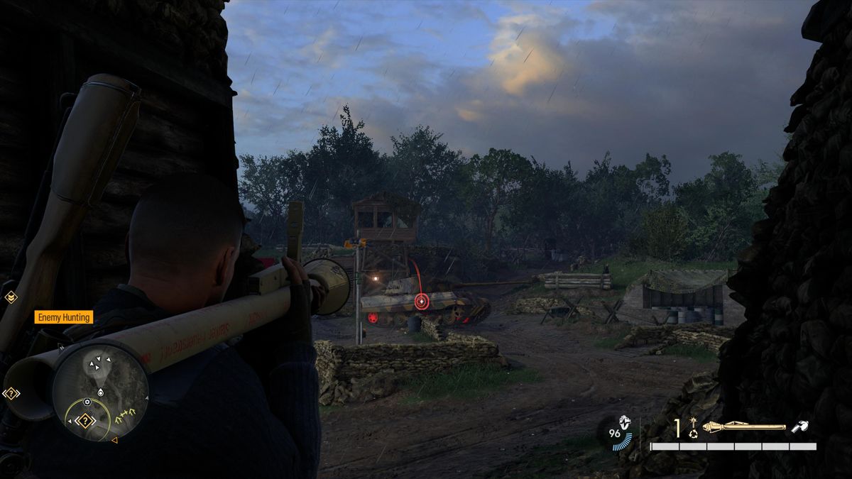 Sniper Elite 5: France (PlayStation 5) screenshot: Using panzerschreck against German Tiger II tank