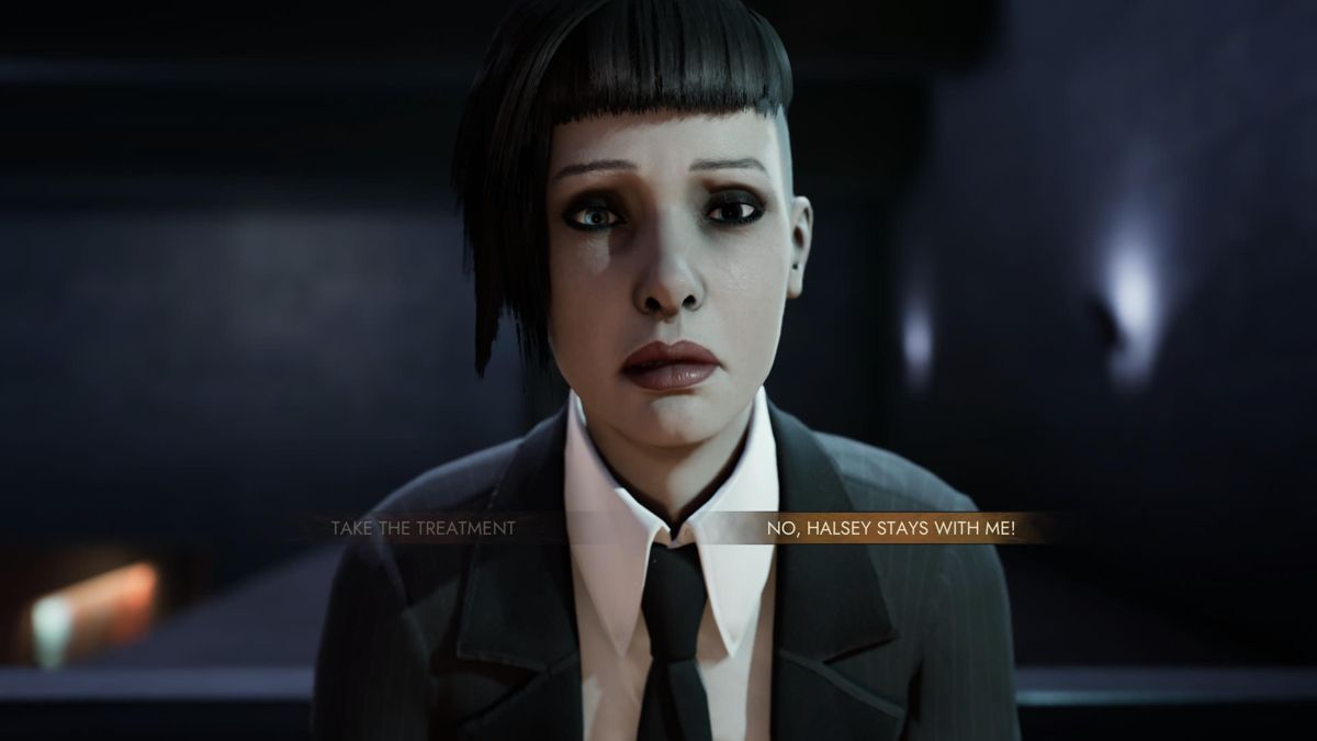 Vampire: The Masquerade - Swansong (PlayStation 5) screenshot: Leysha deciding on what to do about Halsey