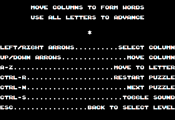 Million Perfect Letters (Apple II) screenshot: Commands