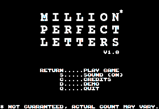 Million Perfect Letters (Apple II) screenshot: Title Screen