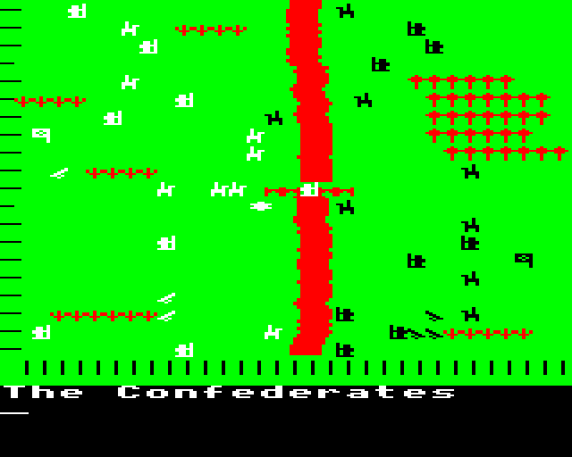 Johnny Reb (BBC Micro) screenshot: The Confederates take their turn.