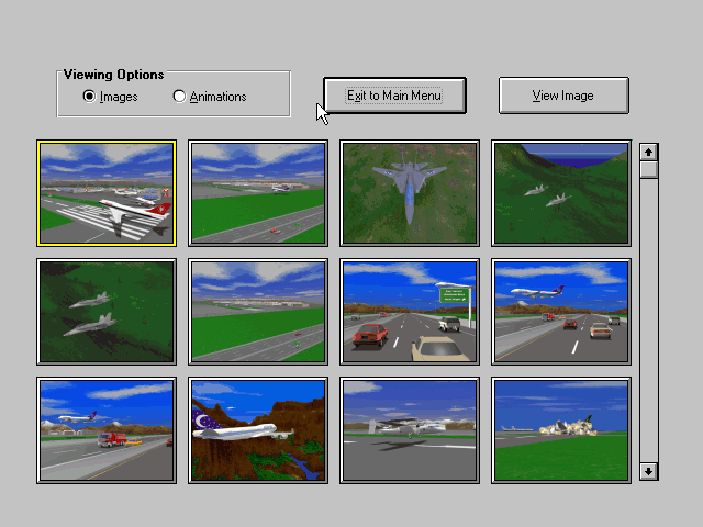 Air Havoc Controller (Windows 3.x) screenshot: We can view all images and videos from a separate menu