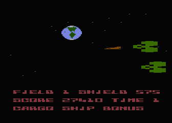 Collision Course (Atari 8-bit) screenshot: Arriving at Earth.