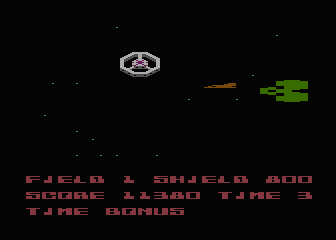 Collision Course (Atari 8-bit) screenshot: Arriving at a space-station.