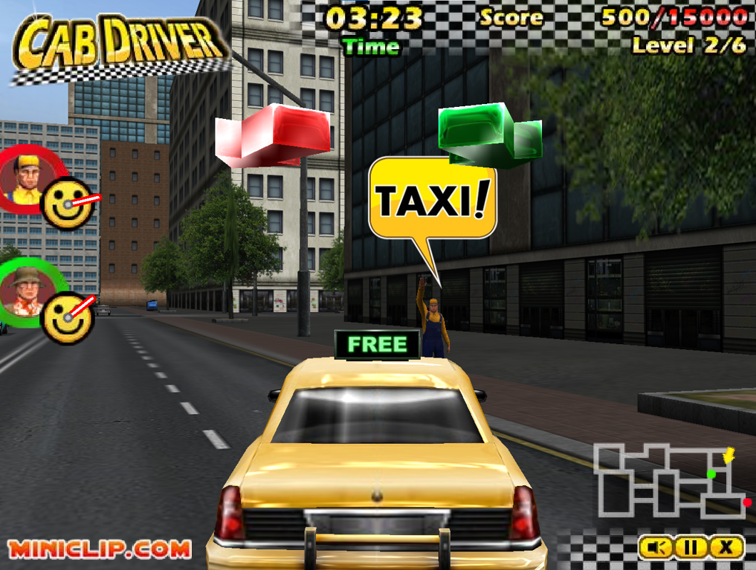 Cab Driver (Browser) screenshot: Passenger calling for a taxi