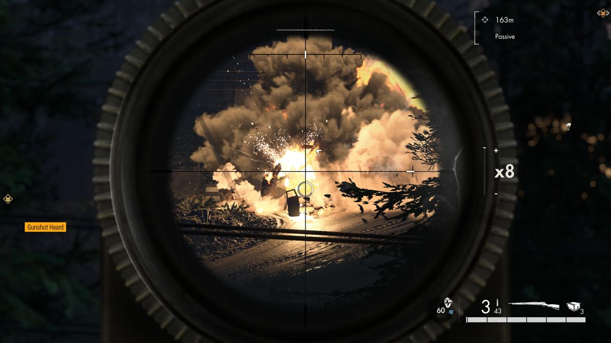 Sniper Elite 5: France (PlayStation 5) screenshot: Sniping enemy trucks