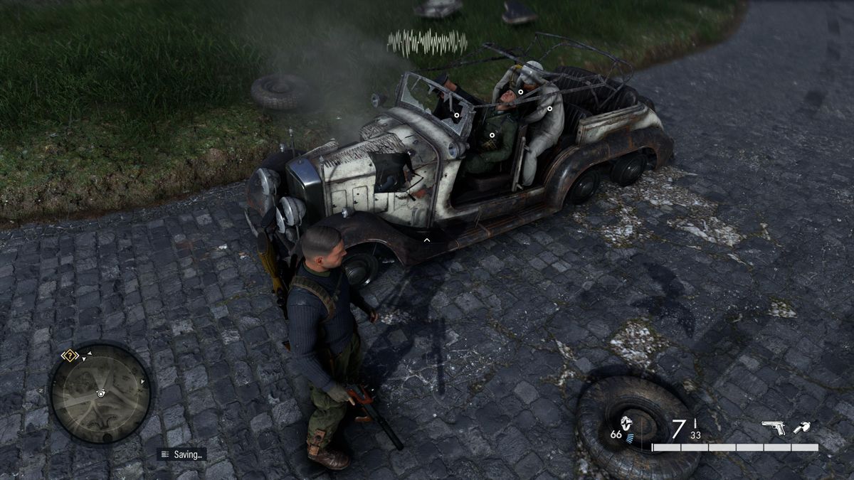 Sniper Elite 5: France (PlayStation 5) screenshot: Taking out vehicle transporting Japanese VIPs