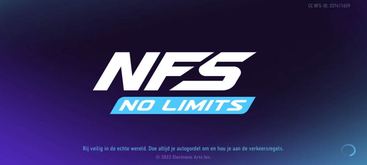 Need for Speed: No Limits (Android) screenshot: Title screen (2023 Dutch version)