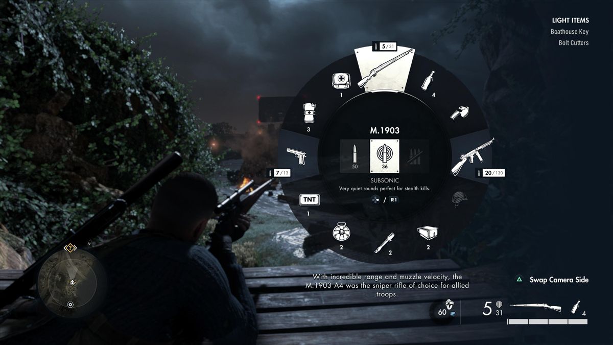 Sniper Elite 5: France (PlayStation 5) screenshot: Weapons and gadgets wheel