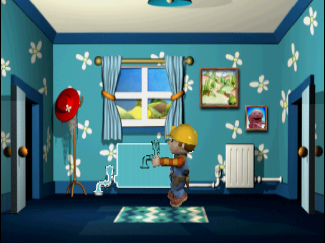 Bob the Builder: Can We Fix It? (PlayStation) screenshot: Bob is repairing the heater.